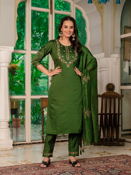 Mahendi Green Color Embroidery Thread Work Designer Party Wear Salwar Suit