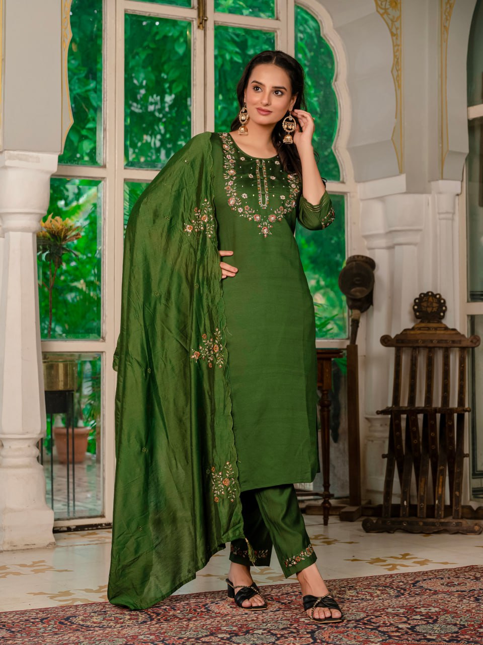 Mahendi Green Color Embroidery Thread Work Designer Party Wear Salwar Suit