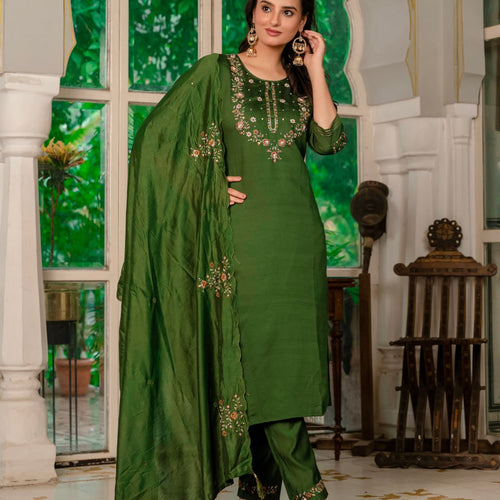 Mahendi Green Color Embroidery Thread Work Designer Party Wear Salwar Suit