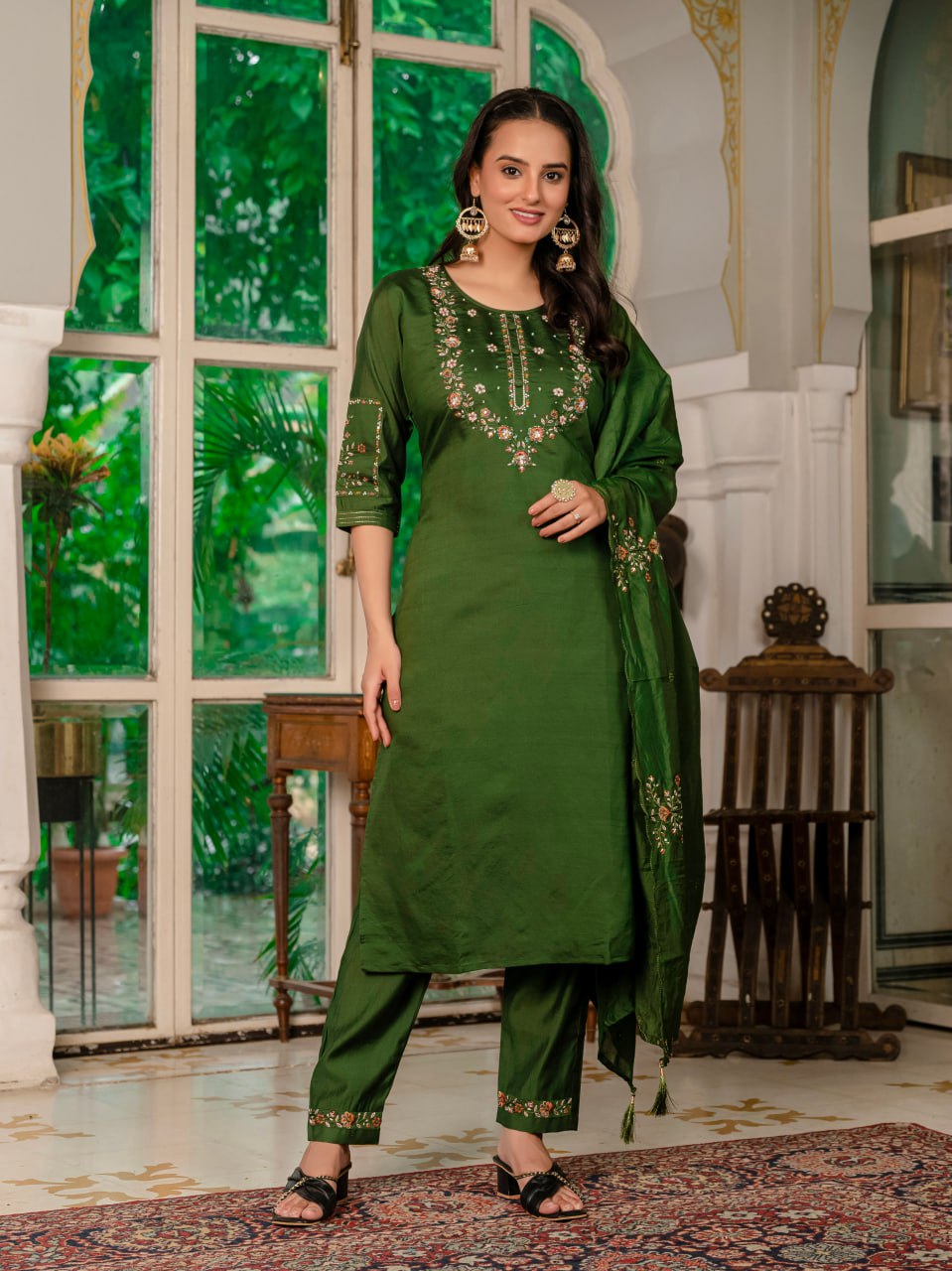 Mahendi Green Color Embroidery Thread Work Designer Party Wear Salwar Suit