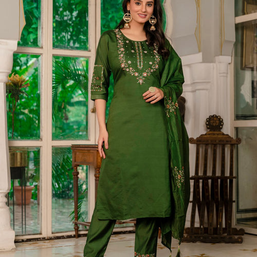Mahendi Green Color Embroidery Thread Work Designer Party Wear Salwar Suit