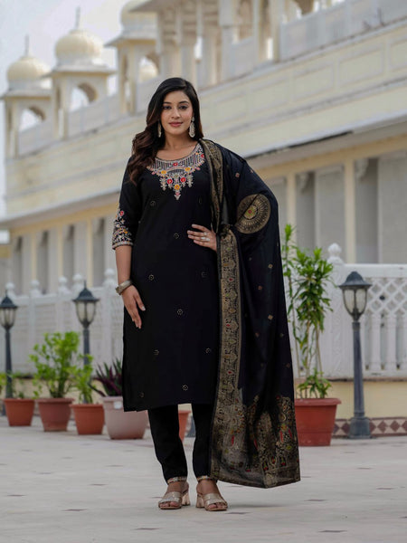 Black Color Coding Embroidery Work Designer Party Wear Salwar Suit