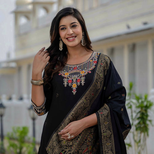 Black Color Coding Embroidery Work Designer Party Wear Salwar Suit