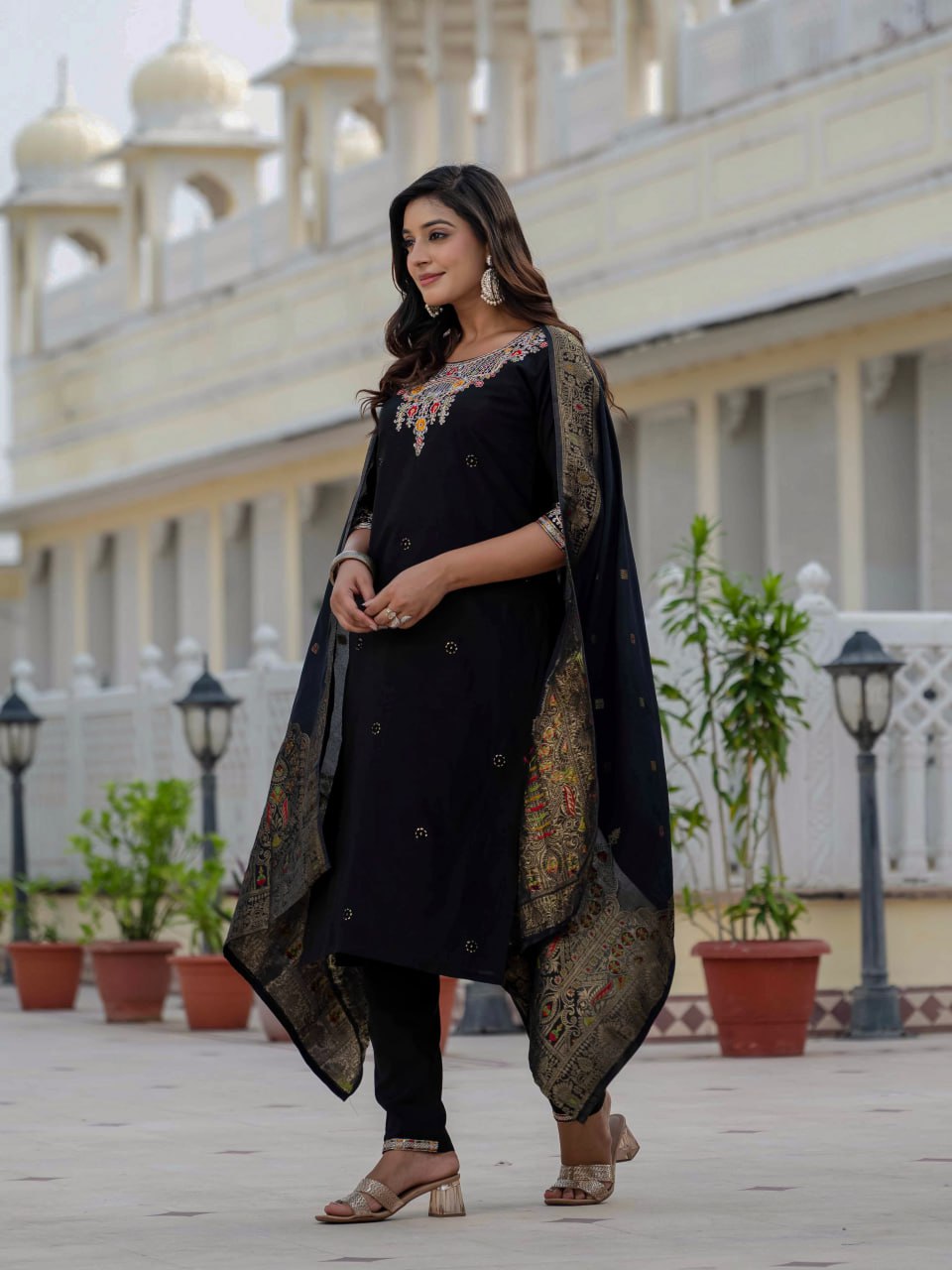 Black Color Coding Embroidery Work Designer Party Wear Salwar Suit