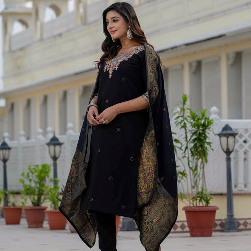 Black Color Coding Embroidery Work Designer Party Wear Salwar Suit