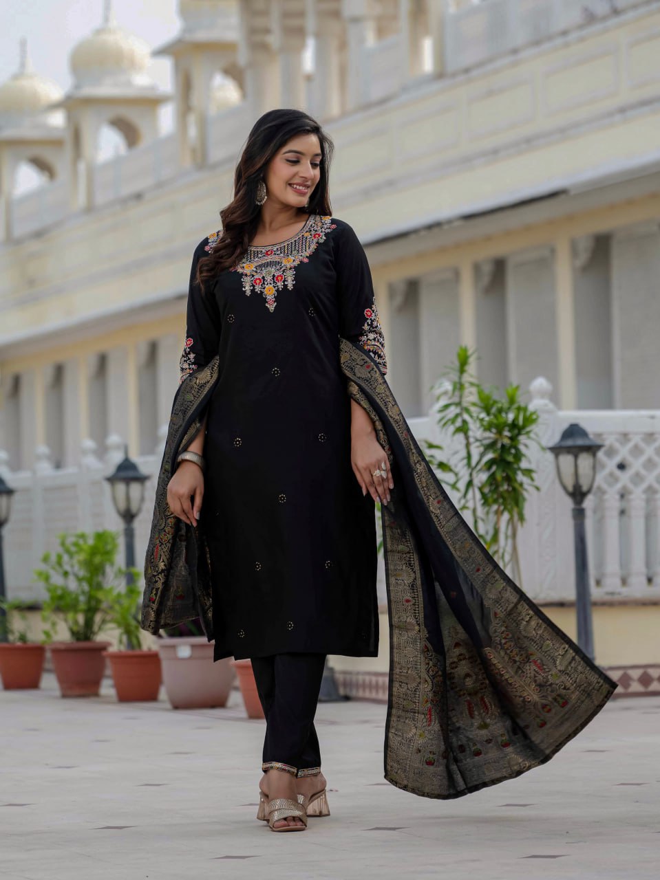 Black Color Coding Embroidery Work Designer Party Wear Salwar Suit