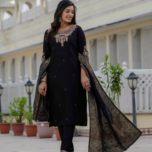 Black Color Coding Embroidery Work Designer Party Wear Salwar Suit