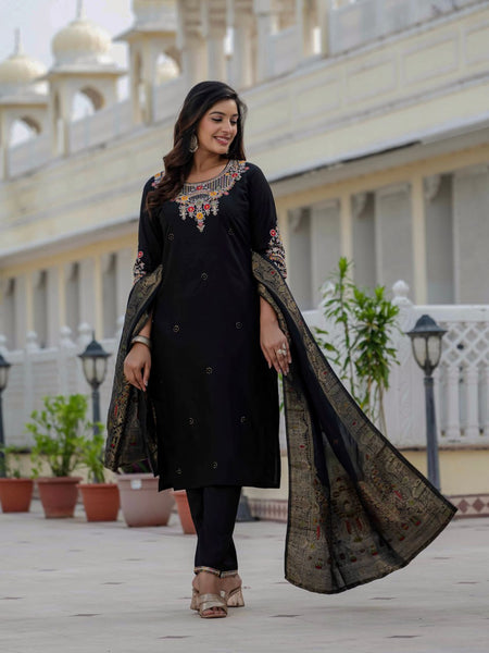 Black Color Coding Embroidery Work Designer Party Wear Salwar Suit