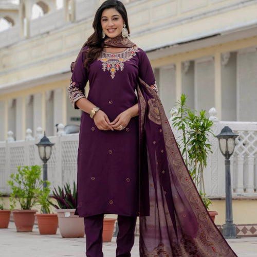 Wine Color Coding Embroidery Work Designer Party Wear Salwar Suit