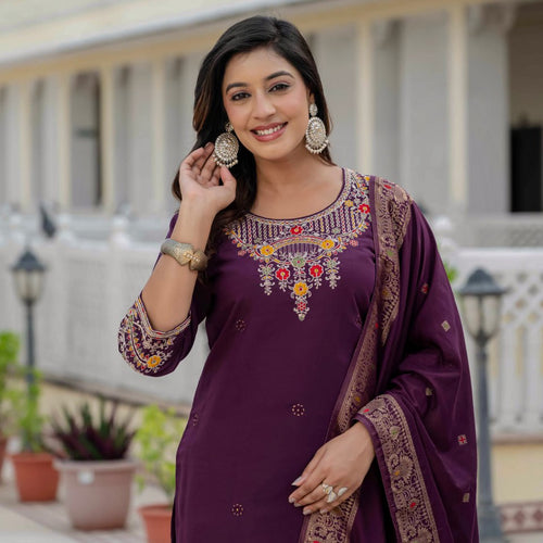 Wine Color Coding Embroidery Work Designer Party Wear Salwar Suit