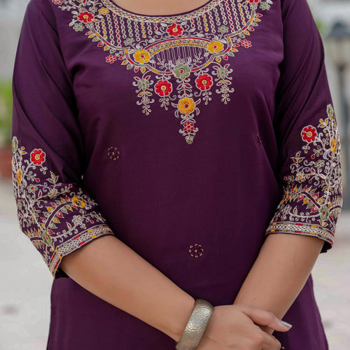 Wine Color Coding Embroidery Work Designer Party Wear Salwar Suit