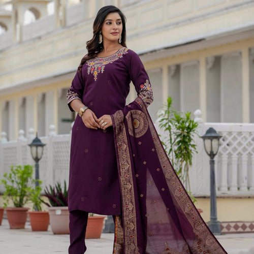 Wine Color Coding Embroidery Work Designer Party Wear Salwar Suit