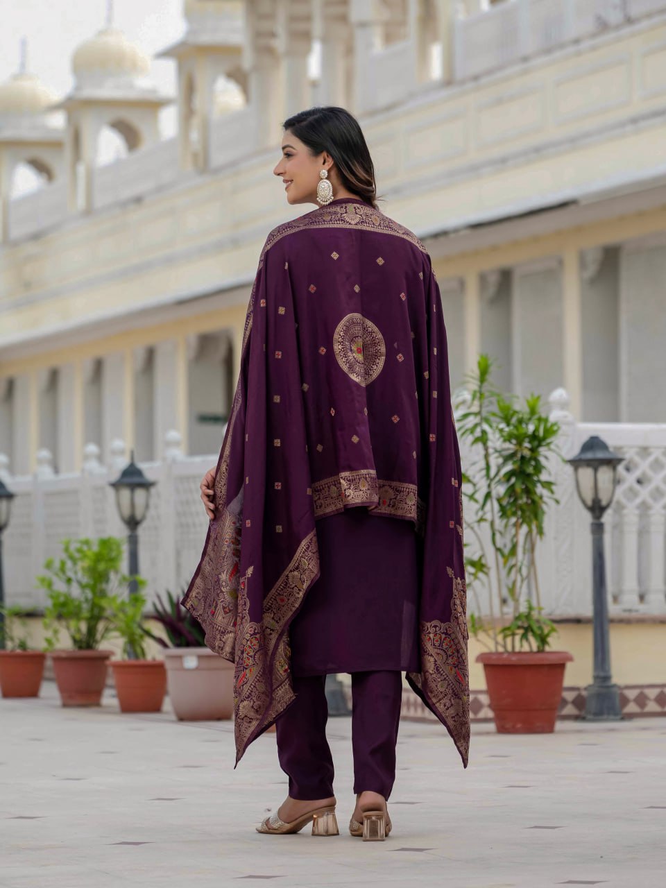 Wine Color Coding Embroidery Work Designer Party Wear Salwar Suit