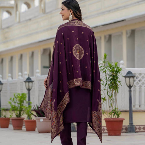 Wine Color Coding Embroidery Work Designer Party Wear Salwar Suit