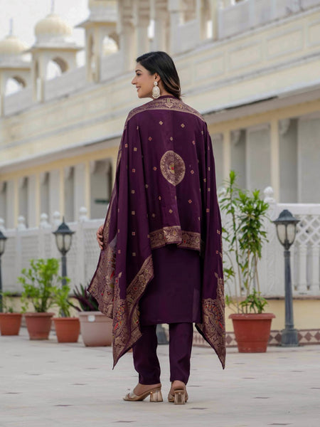 Wine Color Coding Embroidery Work Designer Party Wear Salwar Suit