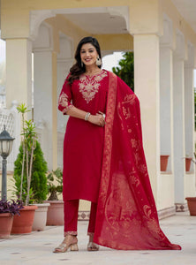 Red Color Coding Embroidery Work Designer Party Wear Salwar Suit