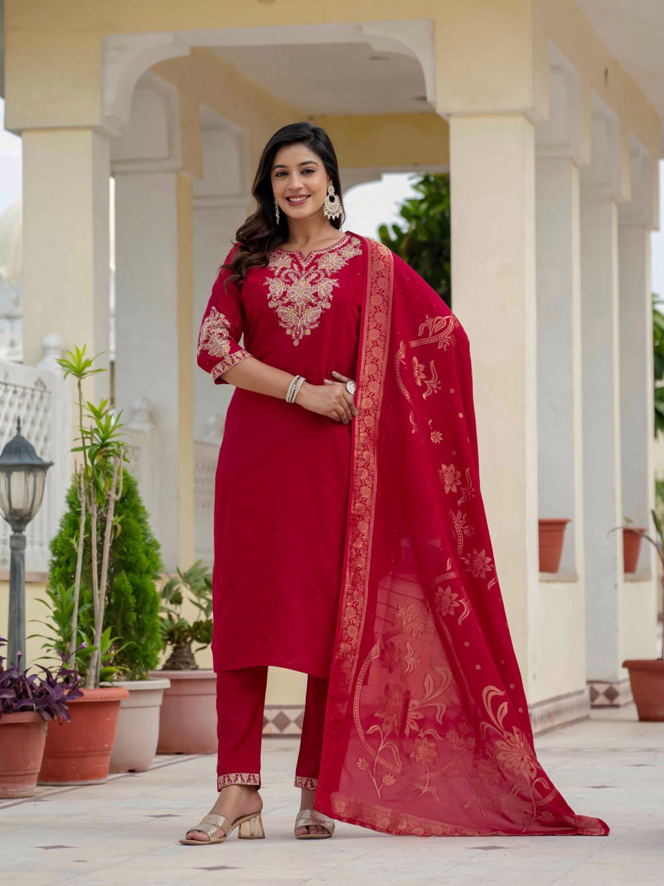 Red Color Coding Embroidery Work Designer Party Wear Salwar Suit