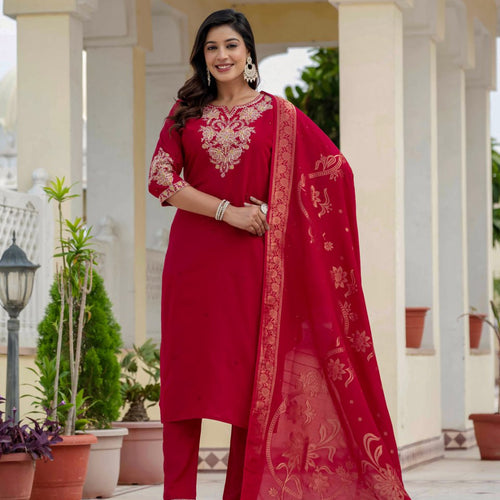 Red Color Coding Embroidery Work Designer Party Wear Salwar Suit
