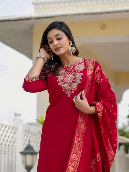 Red Color Coding Embroidery Work Designer Party Wear Salwar Suit