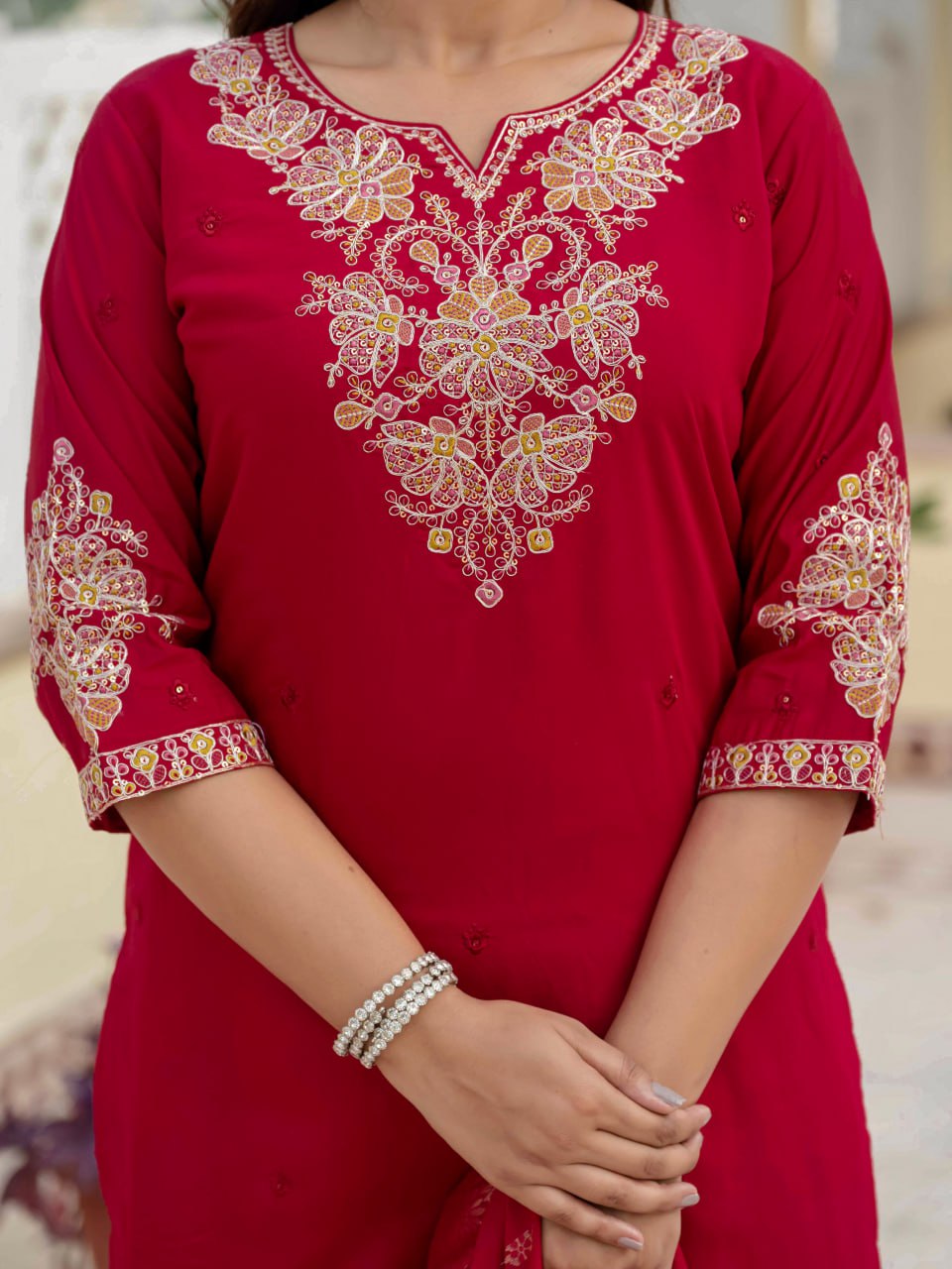Red Color Coding Embroidery Work Designer Party Wear Salwar Suit