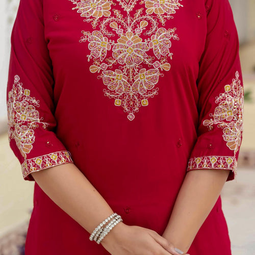 Red Color Coding Embroidery Work Designer Party Wear Salwar Suit