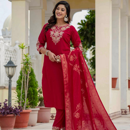 Red Color Coding Embroidery Work Designer Party Wear Salwar Suit