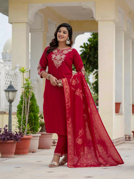 Red Color Coding Embroidery Work Designer Party Wear Salwar Suit