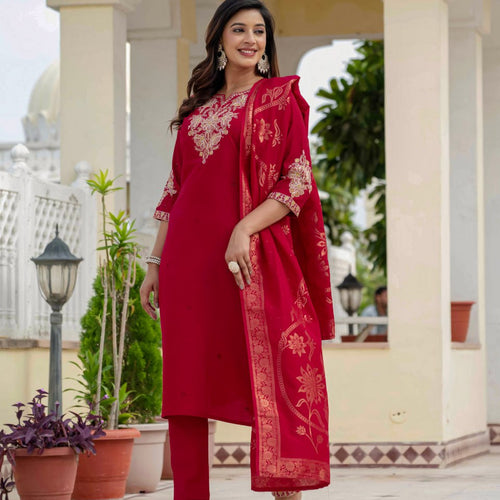 Red Color Coding Embroidery Work Designer Party Wear Salwar Suit