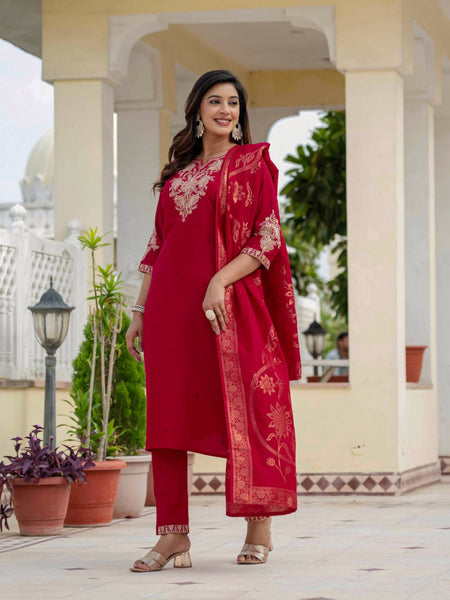Red Color Coding Embroidery Work Designer Party Wear Salwar Suit