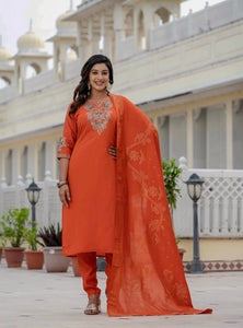 Orange Color Coding Embroidery Work Designer Party Wear Salwar Suit