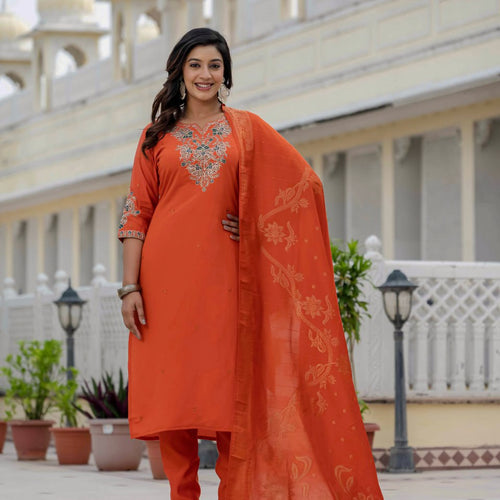 Orange Color Coding Embroidery Work Designer Party Wear Salwar Suit
