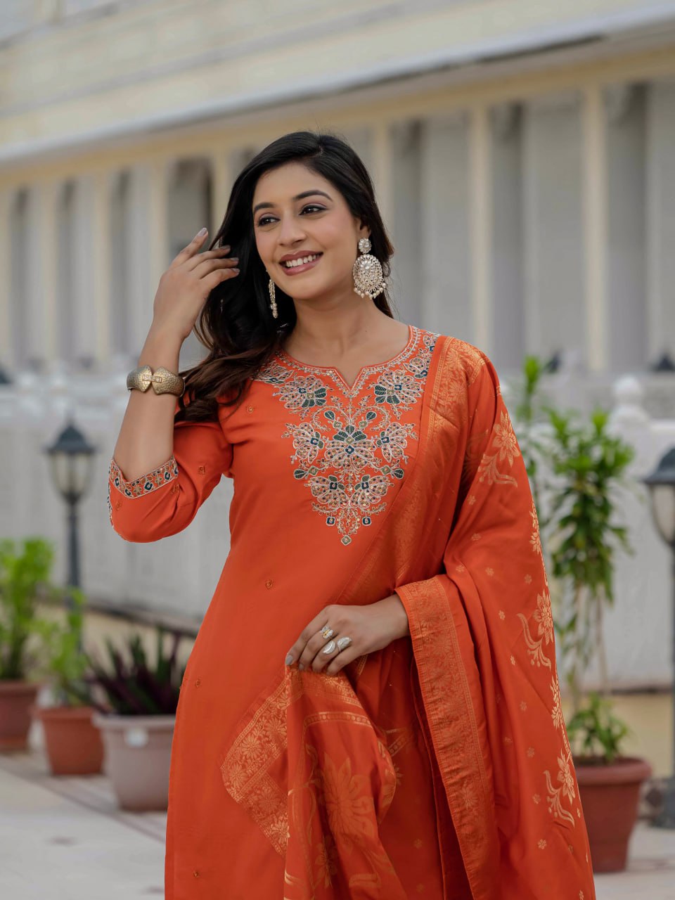 Orange Color Coding Embroidery Work Designer Party Wear Salwar Suit