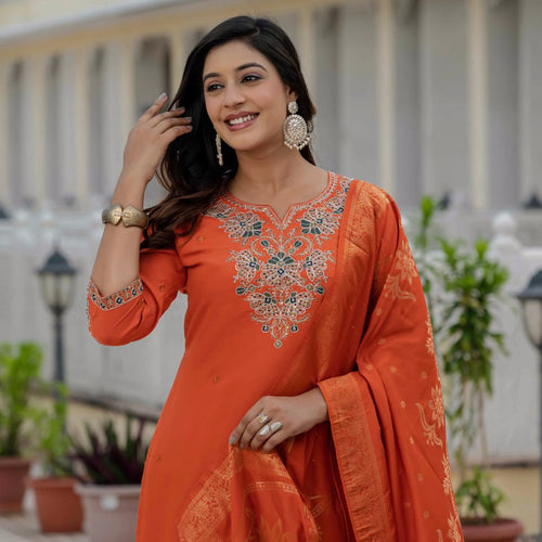 Orange Color Coding Embroidery Work Designer Party Wear Salwar Suit