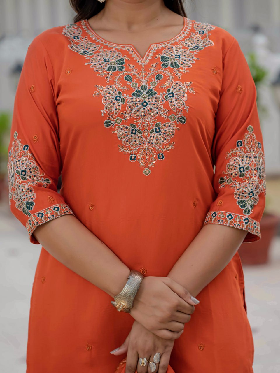 Orange Color Coding Embroidery Work Designer Party Wear Salwar Suit