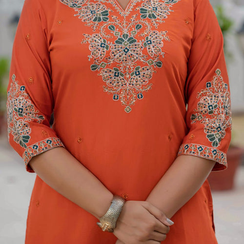 Orange Color Coding Embroidery Work Designer Party Wear Salwar Suit