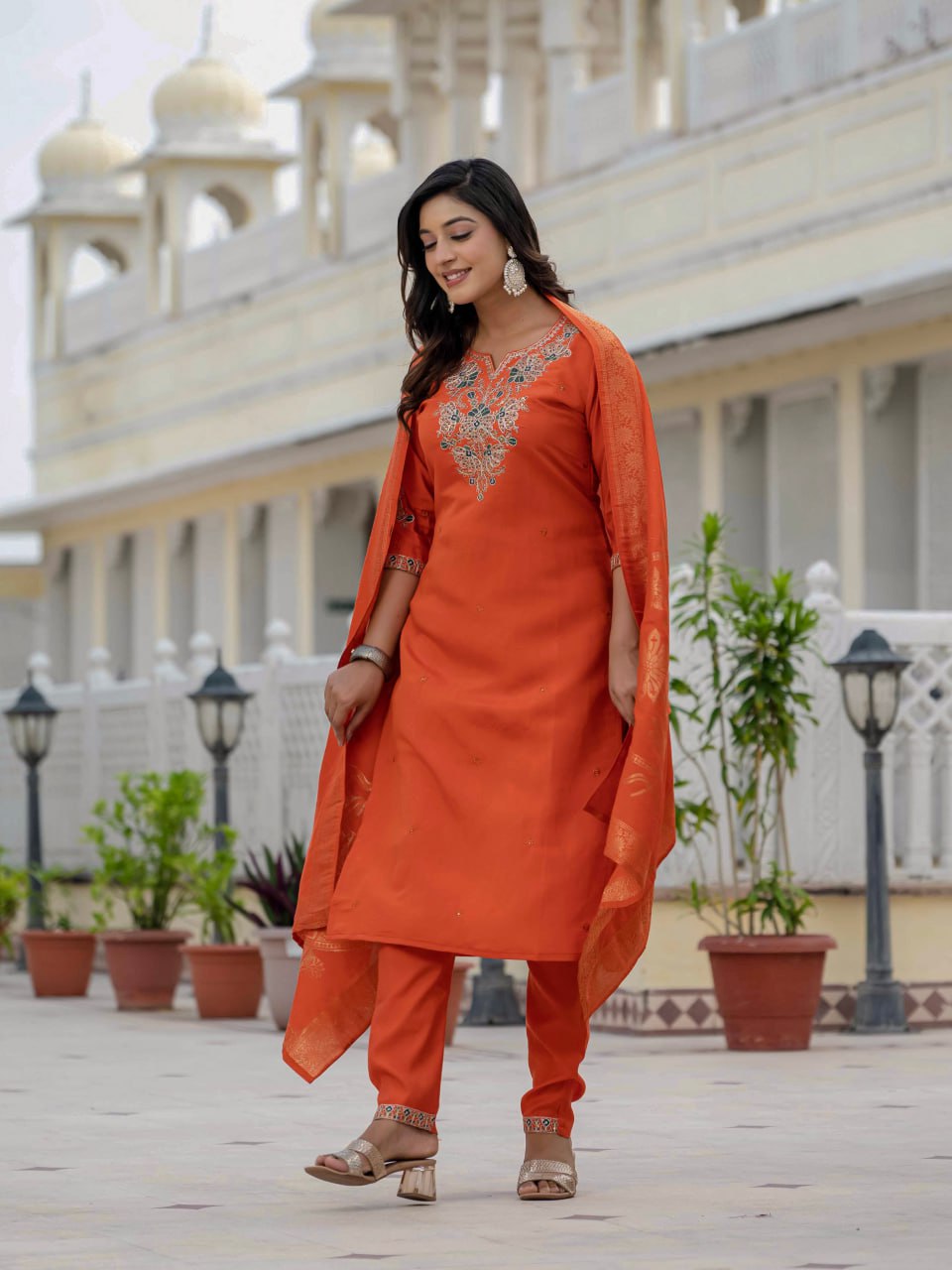 Orange Color Coding Embroidery Work Designer Party Wear Salwar Suit