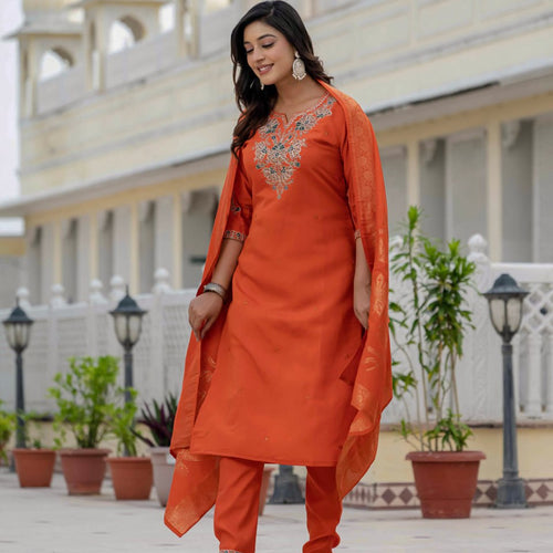 Orange Color Coding Embroidery Work Designer Party Wear Salwar Suit