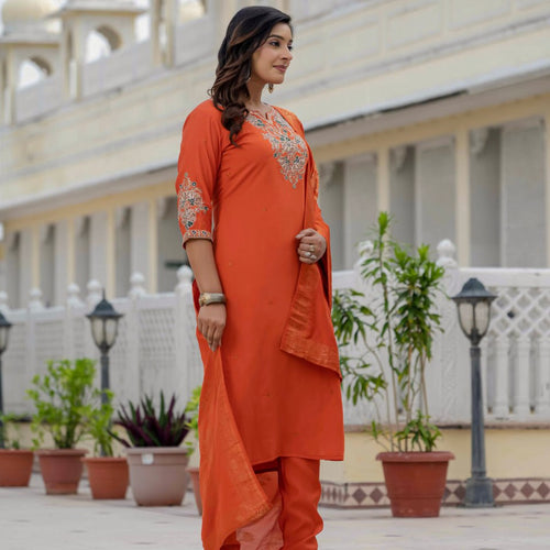 Orange Color Coding Embroidery Work Designer Party Wear Salwar Suit