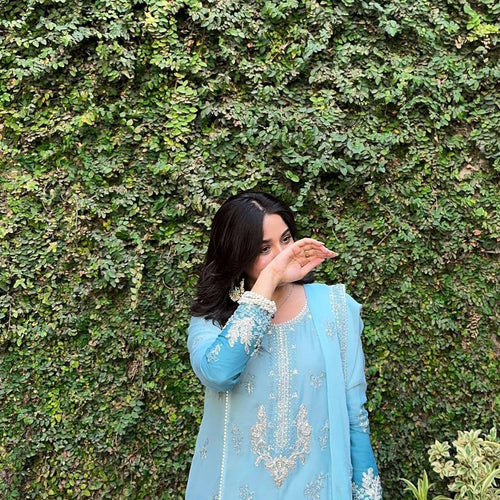 Blue Color Sequence Embroidery Work Designer Party Wear Palazzo Suit