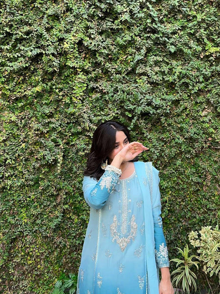 Blue Color Sequence Embroidery Work Designer Party Wear Palazzo Suit