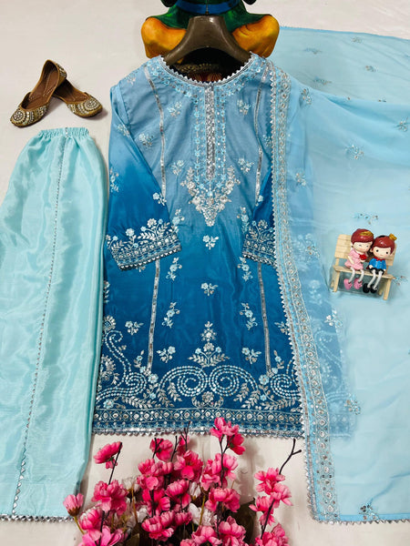 Blue Color Sequence Embroidery Work Designer Party Wear Palazzo Suit