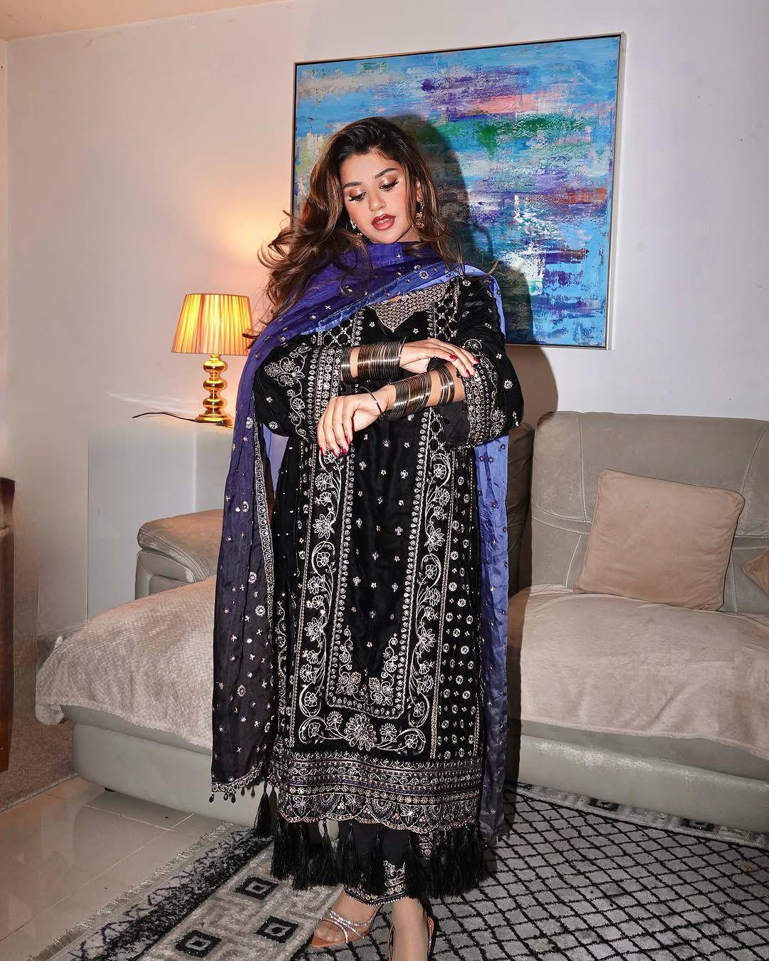 Navy Blue Color Coding Embroidery Work Designer Party Wear Palazzo Suit