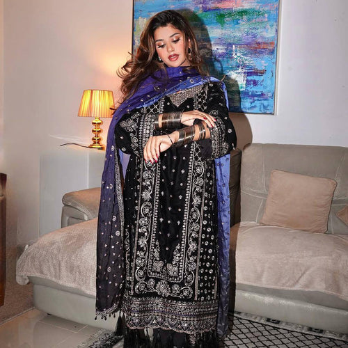Navy Blue Color Coding Embroidery Work Designer Party Wear Palazzo Suit