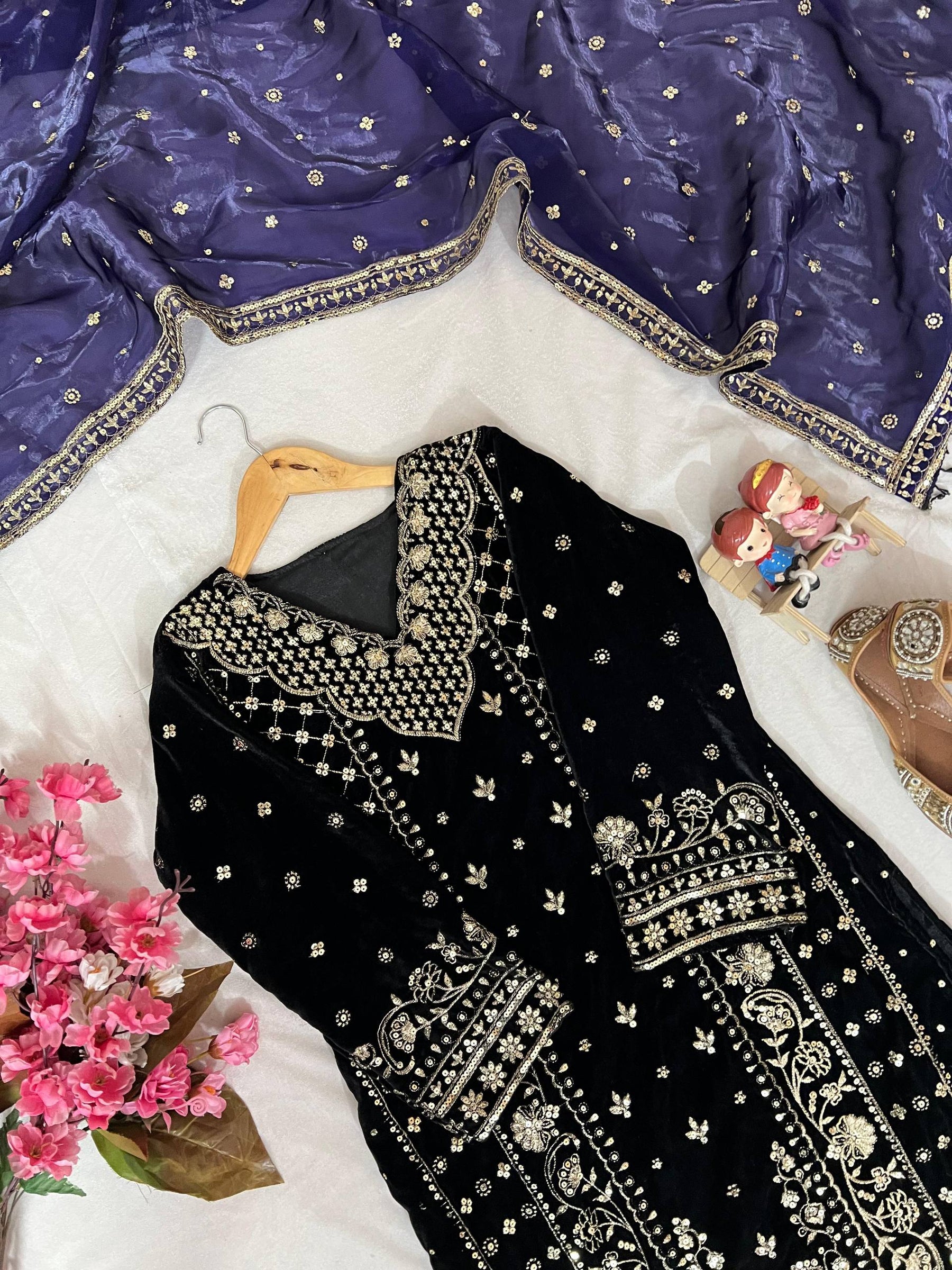 Navy Blue Color Coding Embroidery Work Designer Party Wear Palazzo Suit