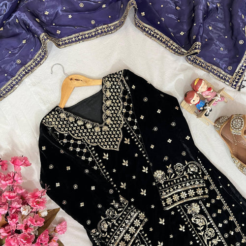 Navy Blue Color Coding Embroidery Work Designer Party Wear Palazzo Suit