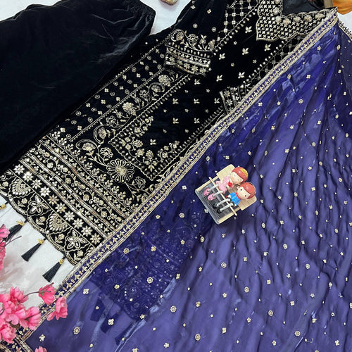 Navy Blue Color Coding Embroidery Work Designer Party Wear Palazzo Suit