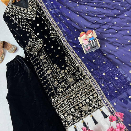 Navy Blue Color Coding Embroidery Work Designer Party Wear Palazzo Suit