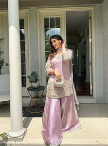 Lavender Color Coding Embroidery Work Designer Party Wear Palazzo Suit