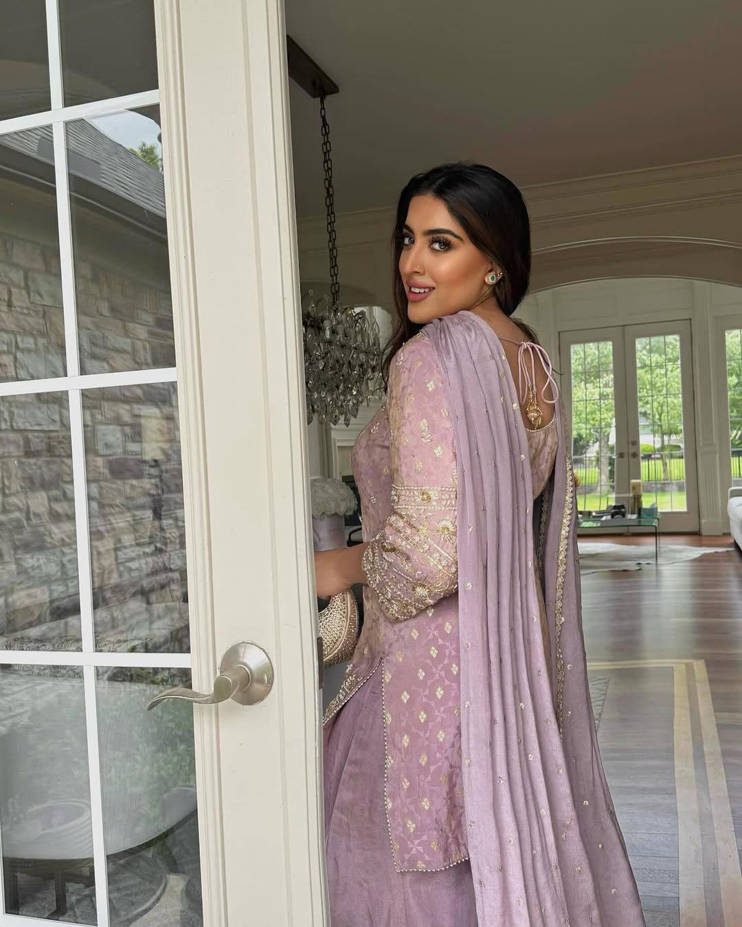 Lavender Color Coding Embroidery Work Designer Party Wear Palazzo Suit