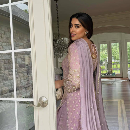 Lavender Color Coding Embroidery Work Designer Party Wear Palazzo Suit